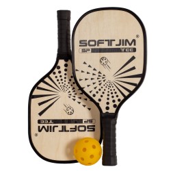 JUEGO PALAS PICKLEBALL MADERA CON PELOTA Y FUNDA